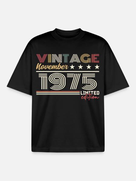 November 1975 - Boxy Heavyweight Unisex Organic T-Shirt by Stanley/Stella - black