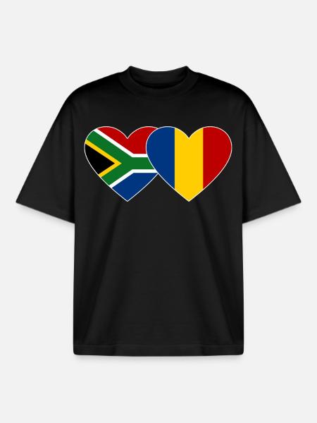 Südafrika Rumänien Flagge Herz - Boxy Heavyweight Unisex Organic T-Shirt von Stanley/Stella - Schwarz