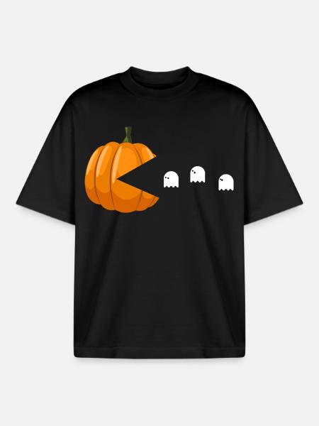 Pumpkin Eating Ghosts Funny Halloween - Boxy Heavyweight Unisex Organic T-Shirt by Stanley/Stella - black