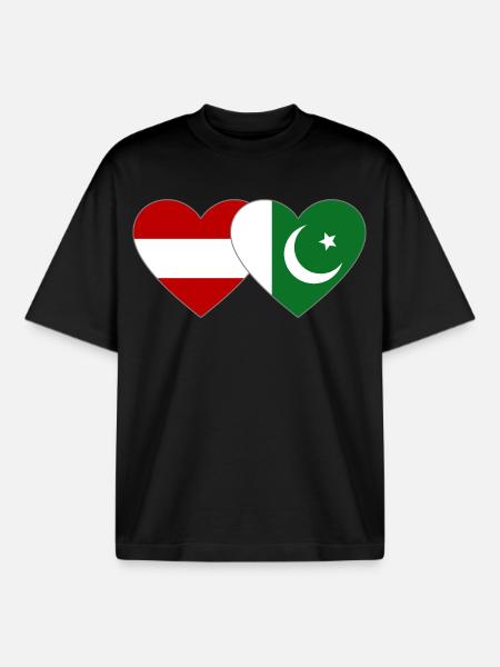 Austria Pakistan Flag Heart - Boxy Heavyweight Unisex Organic T-Shirt by Stanley/Stella - black