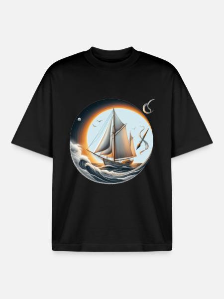 Sailing Circle at Sunset - Boxy Heavyweight Unisex Organic T-Shirt by Stanley/Stella - black