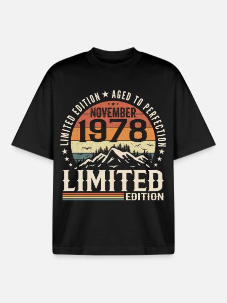 November 1978 Unique Retro Anniversary - Boxy Heavyweight Unisex Organic T-Shirt by Stanley/Stella - black
