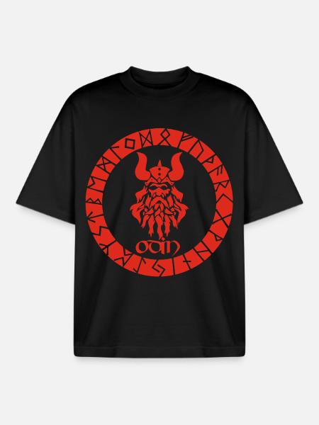 Gott Odin und rote Wikinger-Runen - Boxy Heavyweight Unisex Organic T-Shirt von Stanley/Stella - Schwarz
