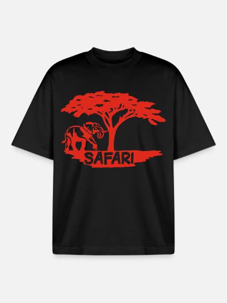 Safari und roter Elefant - Boxy Heavyweight Unisex Organic T-Shirt von Stanley/Stella - Schwarz