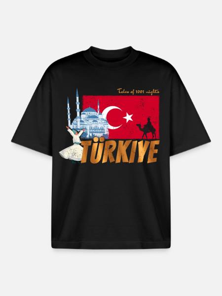 Türkiye Istanbul Vintage Flaga Turcja Sovenir - T-shirt unisex boxy ciężki organiczny Stanley/Stella - czarny