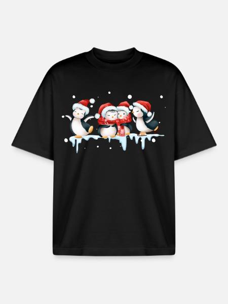 Funny pinguin Christmas - Boxy Heavyweight Unisex Organic T-Shirt by Stanley/Stella - black
