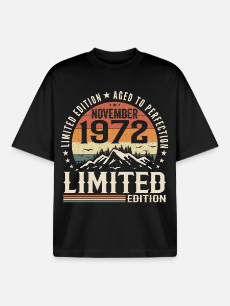 November 1972 Unique Retro Birthday - Boxy Heavyweight Unisex Organic T-Shirt by Stanley/Stella - black