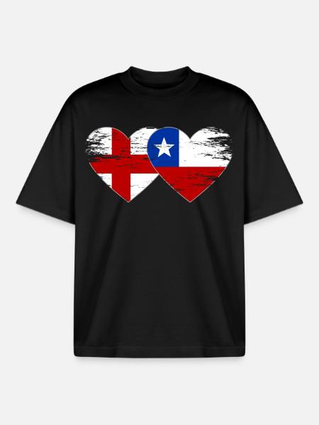 Angleterre Drapeau du Chili coeur utilisé - T-shirt unisexe boxy épais biologique Stanley/Stella - noir