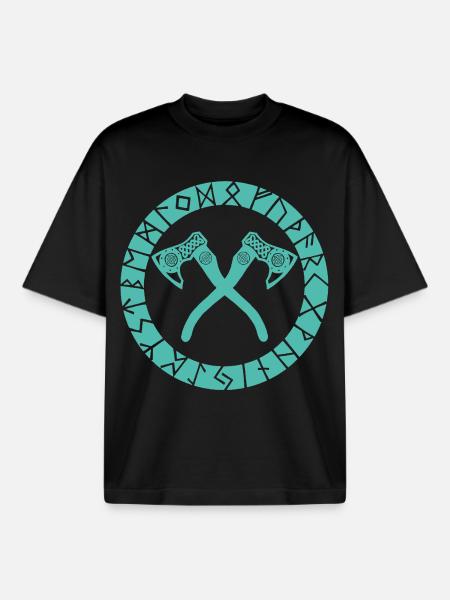 Nordic Cross Axes - Boxy Heavyweight Unisex Organic T-Shirt by Stanley/Stella - black