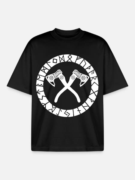 Nordic Cross Axes (White) - Boxy Heavyweight Unisex Organic T-Shirt by Stanley/Stella - black