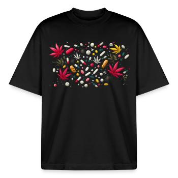Pills'n'weed - Boxy Heavyweight Unisex Organic T-Shirt von Stanley/Stella - Schwarz - Vorne - AI Model Male 185 light (185cm) & AI Model Female 172 dark (172cm)