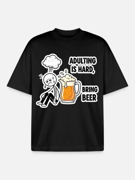 Adulthood is hard, beer helps - Boxy Heavyweight Unisex Organic T-Shirt by Stanley/Stella - black