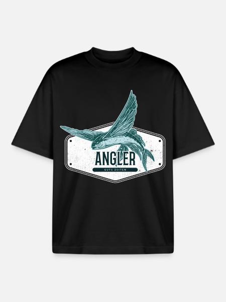 Angler USA Design Flying Fish - Boxy Heavyweight Unisex Organic T-Shirt by Stanley/Stella - black