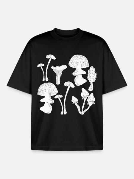 Mushroom picking autumn - Boxy Heavyweight Unisex Organic T-Shirt by Stanley/Stella - black
