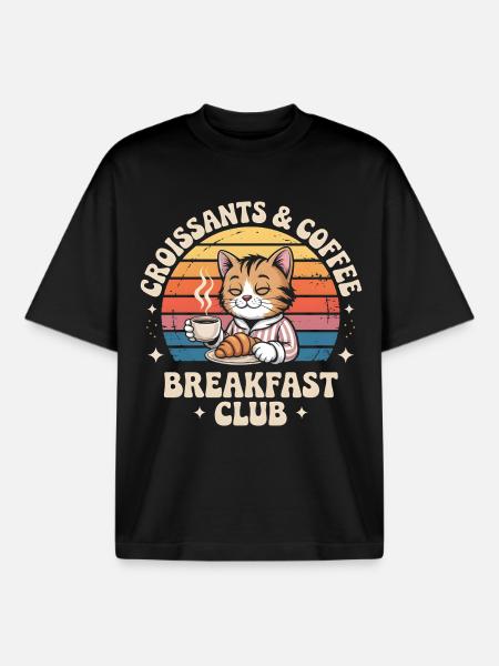 Cat Retro Coffee Breakfast - Boxy Heavyweight Unisex Organic T-Shirt by Stanley/Stella - black