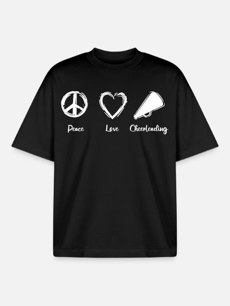 Peace Love Cheerleading - Boxy Heavyweight Unisex Organic T-Shirt by Stanley/Stella - black