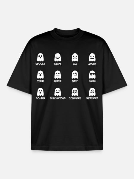 Ghost faces with varying moods - Boxy Heavyweight Unisex Organic T-Shirt by Stanley/Stella - black