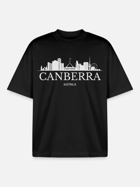 Canberra Skyline, Canberra Australia - Boxy Heavyweight Unisex Organic T-Shirt by Stanley/Stella - black