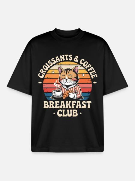 Cat Brunch Retro Café - Boxy Heavyweight Unisex Organic T-Shirt by Stanley/Stella - black