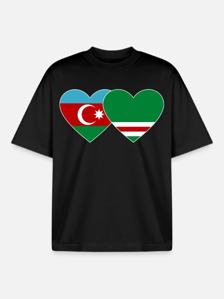 Azerbaijan Chechnya Flag Heart - Boxy Heavyweight Unisex Organic T-Shirt by Stanley/Stella - black