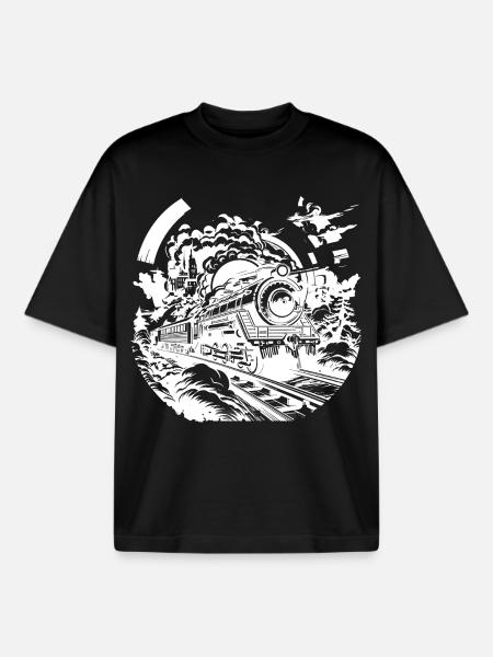 Railway Sketch - Boxy Heavyweight Unisex Organic T-Shirt by Stanley/Stella - black