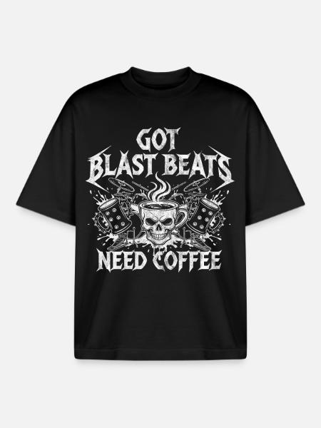 Coffee meets blast beats - Boxy Heavyweight Unisex Organic T-Shirt by Stanley/Stella - black