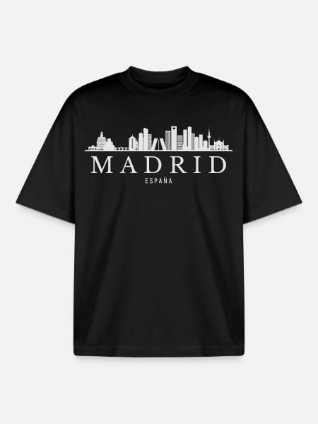 Madrid Skyline, Madrid Spain - Boxy Heavyweight Unisex Organic T-Shirt by Stanley/Stella - black