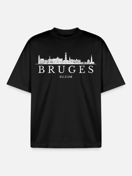 Bruges Skyline, Bruges Belgium - Boxy Heavyweight Unisex Organic T-Shirt by Stanley/Stella - black