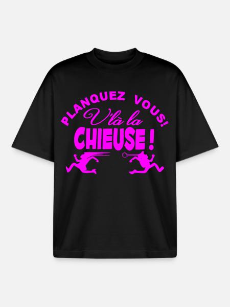 Planquez vous voilà la Chieuse - T-shirt unisexe boxy épais biologique Stanley/Stella - noir
