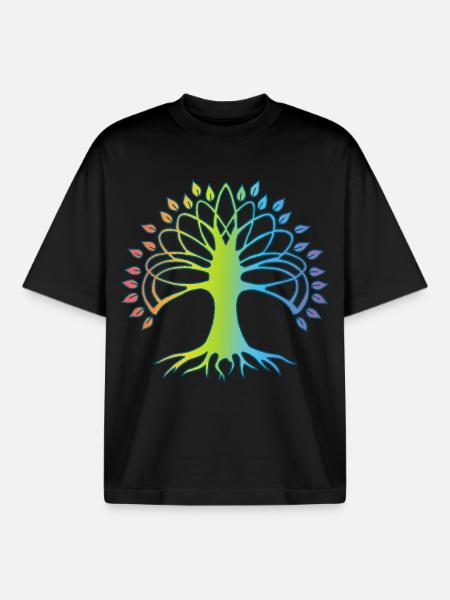 Mehrfarbiger Baum des Lebens - Boxy Heavyweight Unisex Organic T-Shirt von Stanley/Stella - Schwarz