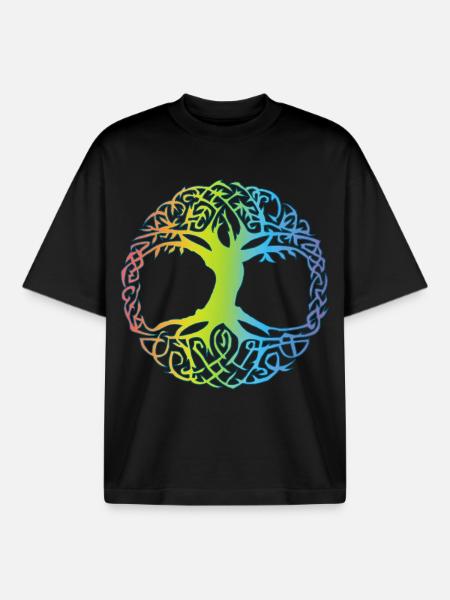 Mehrfarbiger keltischer Baum - Boxy Heavyweight Unisex Organic T-Shirt von Stanley/Stella - Schwarz