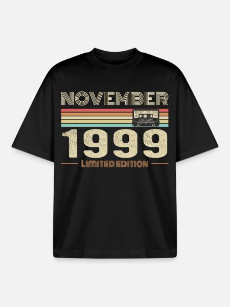 November 1999 Vintage Birthday Retro Tee - Boxy Heavyweight Unisex Organic T-Shirt by Stanley/Stella - black