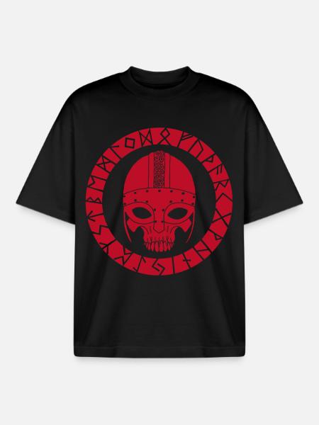 Red Skull and Viking Runes - Boxy Heavyweight Unisex Organic T-Shirt by Stanley/Stella - black