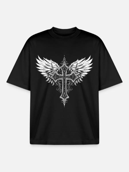 Christian Cross Wings - Boxy Heavyweight Unisex Organic T-Shirt by Stanley/Stella - black