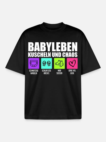 Werdende Mutter BABYLEBEN KUSCHELN UND CHAOS - Boxy Heavyweight Unisex Organic T-Shirt von Stanley/Stella - Schwarz