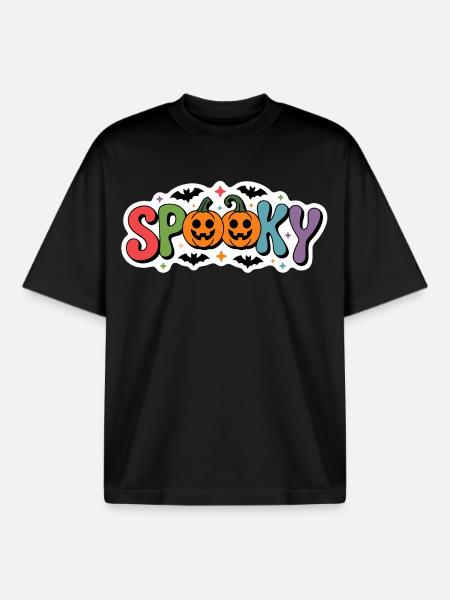 Spooky Pumpkin Halloween Font - Boxy Heavyweight Unisex Organic T-Shirt by Stanley/Stella - black