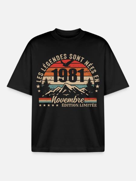 Awesome since November 1981 | November 1981 - Boxy Heavyweight Unisex Organic T-Shirt by Stanley/Stella - black