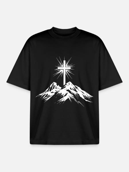 Christian Cross Mountains - Boxy Heavyweight Unisex Organic T-Shirt by Stanley/Stella - black