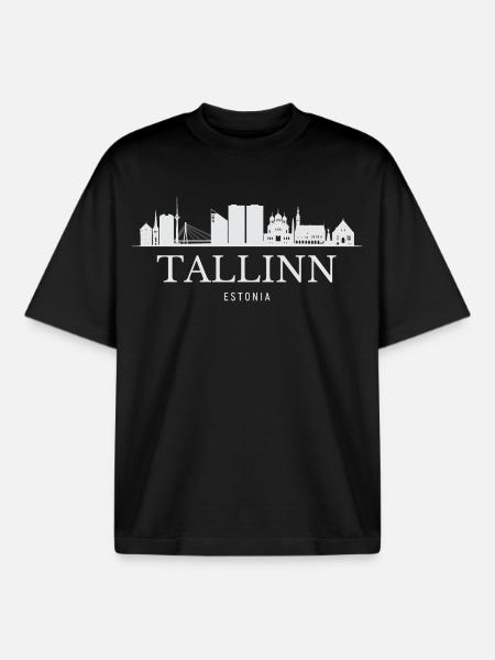 Tallinnan siluetti, Tallinna Viro - Unisex boxy raskas T-paita luomupuuvillasta Stanley/Stellalta - musta