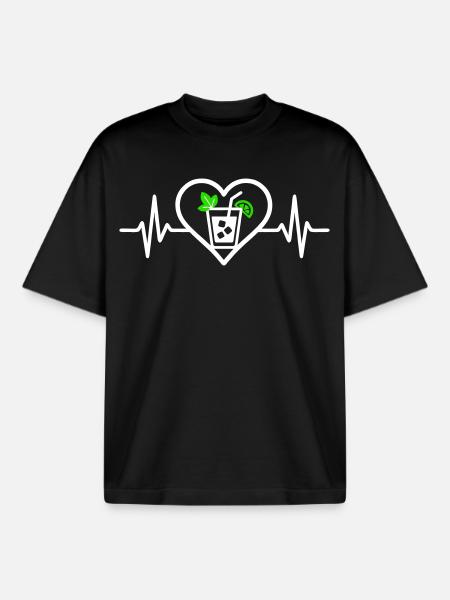 Mojito Heart Aperitif Cocktail - Boxy Heavyweight Unisex Organic T-Shirt by Stanley/Stella - black