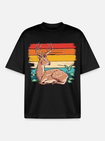 Deer in retro style - Boxy Heavyweight Unisex Organic T-Shirt by Stanley/Stella - black