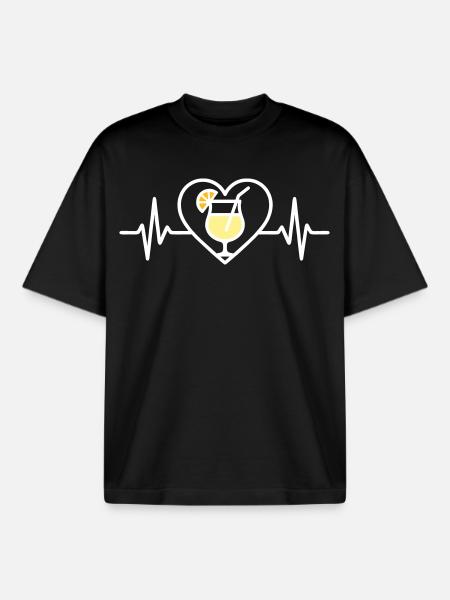 Piña Colada Heart Tropical Cocktail - Boxy Heavyweight Unisex Organic T-Shirt by Stanley/Stella - black
