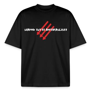 Siamo Tutti Antifascisti | Déclaration politique - T-shirt unisexe boxy épais biologique Stanley/Stella - noir - Devant - AI Model Male 185 light (185cm) & AI Model Female 172 dark (172cm)