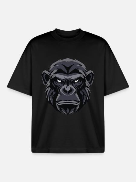 Geometric Gorilla Head - Boxy Heavyweight Unisex Organic T-Shirt by Stanley/Stella - black
