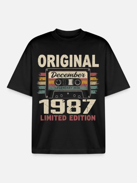 December 1987 Birthday Gift - Boxy Heavyweight Unisex Organic T-Shirt by Stanley/Stella - black
