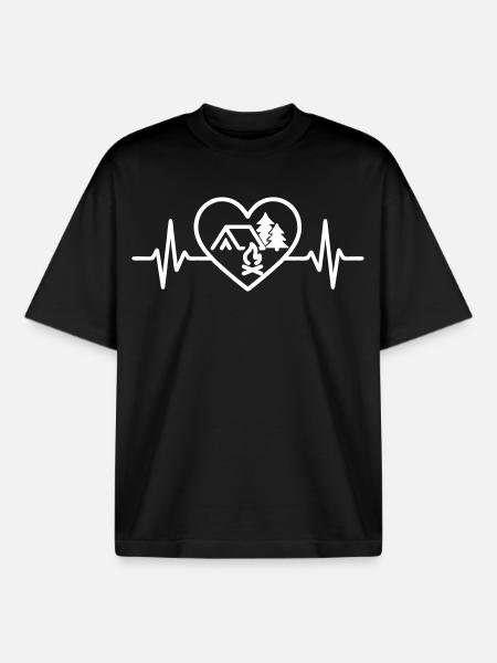Camping Heart Tent Nature Adventure - Boxy Heavyweight Unisex Organic T-Shirt by Stanley/Stella - black
