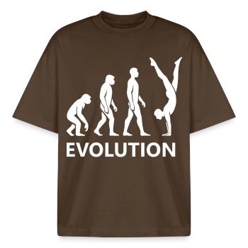 Evolution Calisthenics Fitness Gym Training - Boxy Heavyweight Unisex Organic T-Shirt von Stanley/Stella - Dunkelbraun - Vorne - AI Model Male 185 light (185cm) & AI Model Female 172 dark (172cm)