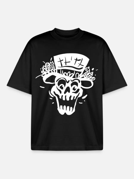 Skeleton with Cylinder Line Style - Boxy Heavyweight Unisex Organic T-Shirt by Stanley/Stella - black