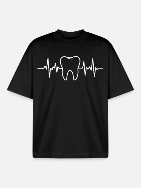 Tooth Heart Rhythm Design - Boxy Heavyweight Unisex Organic T-Shirt by Stanley/Stella - black
