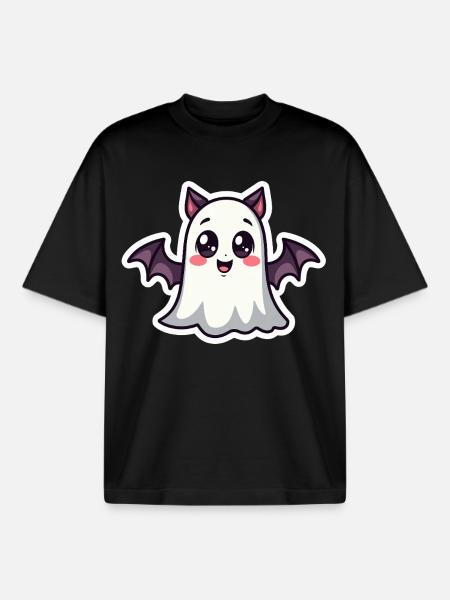 Halloween Bat Ghost - Boxy Heavyweight Unisex Organic T-Shirt by Stanley/Stella - black